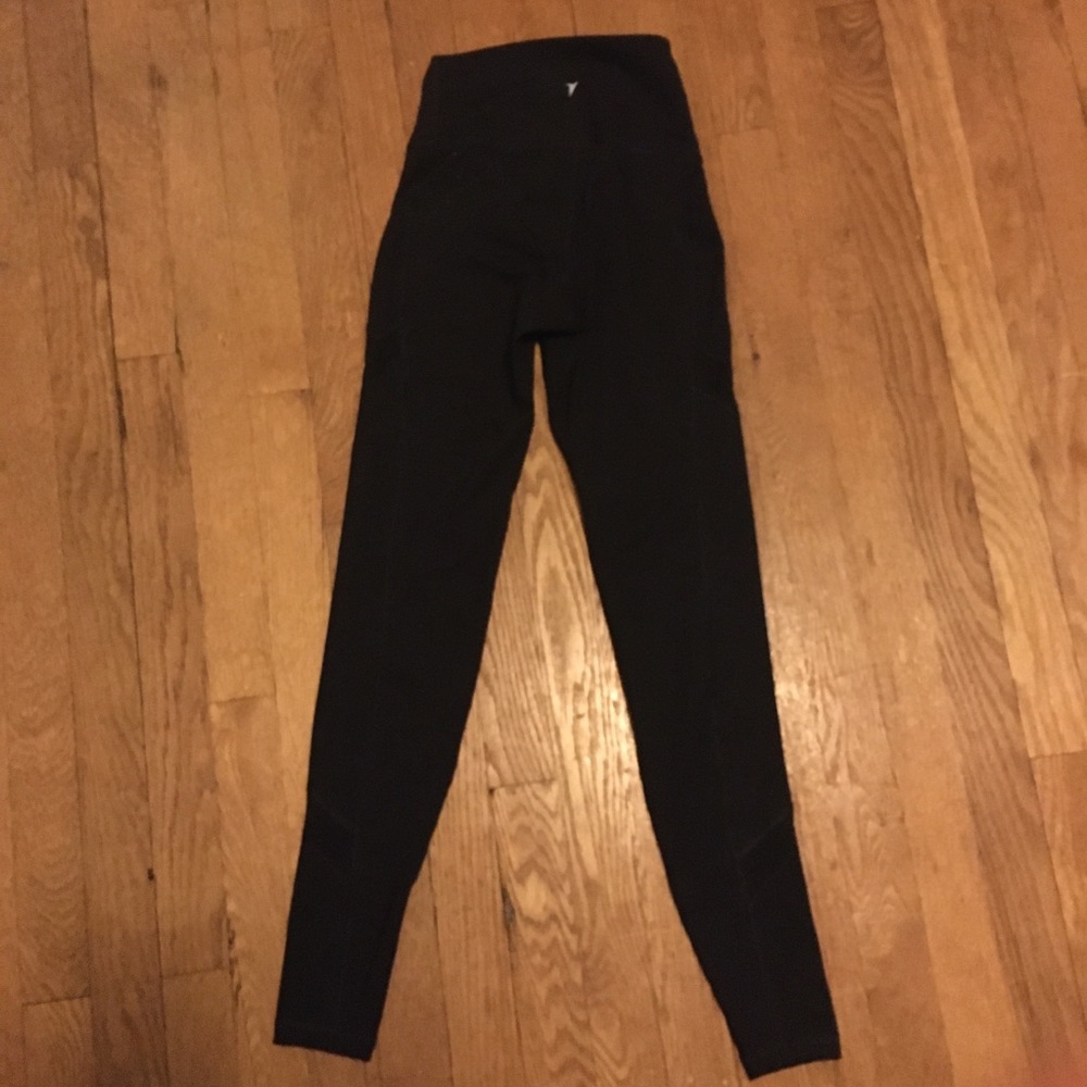 black high waist leggings with mesh stripes